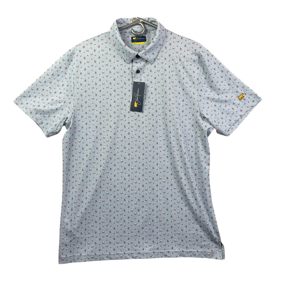 Jack Nicklaus Cocktail Print Polo Mens Large Blue Performance Golf